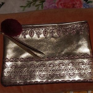 Gold And Burgundy Embroidered Clutch Bag